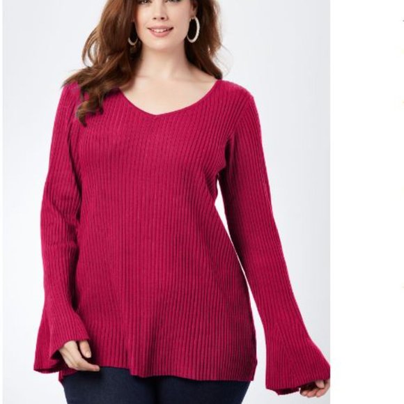 Roaman's NEW Pink Fit & Flare Feminine Sweater - Picture 1 of 2